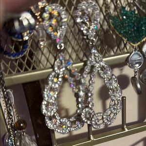 Elegant Silver Teardrop Earrings with Sparkling Gemstones